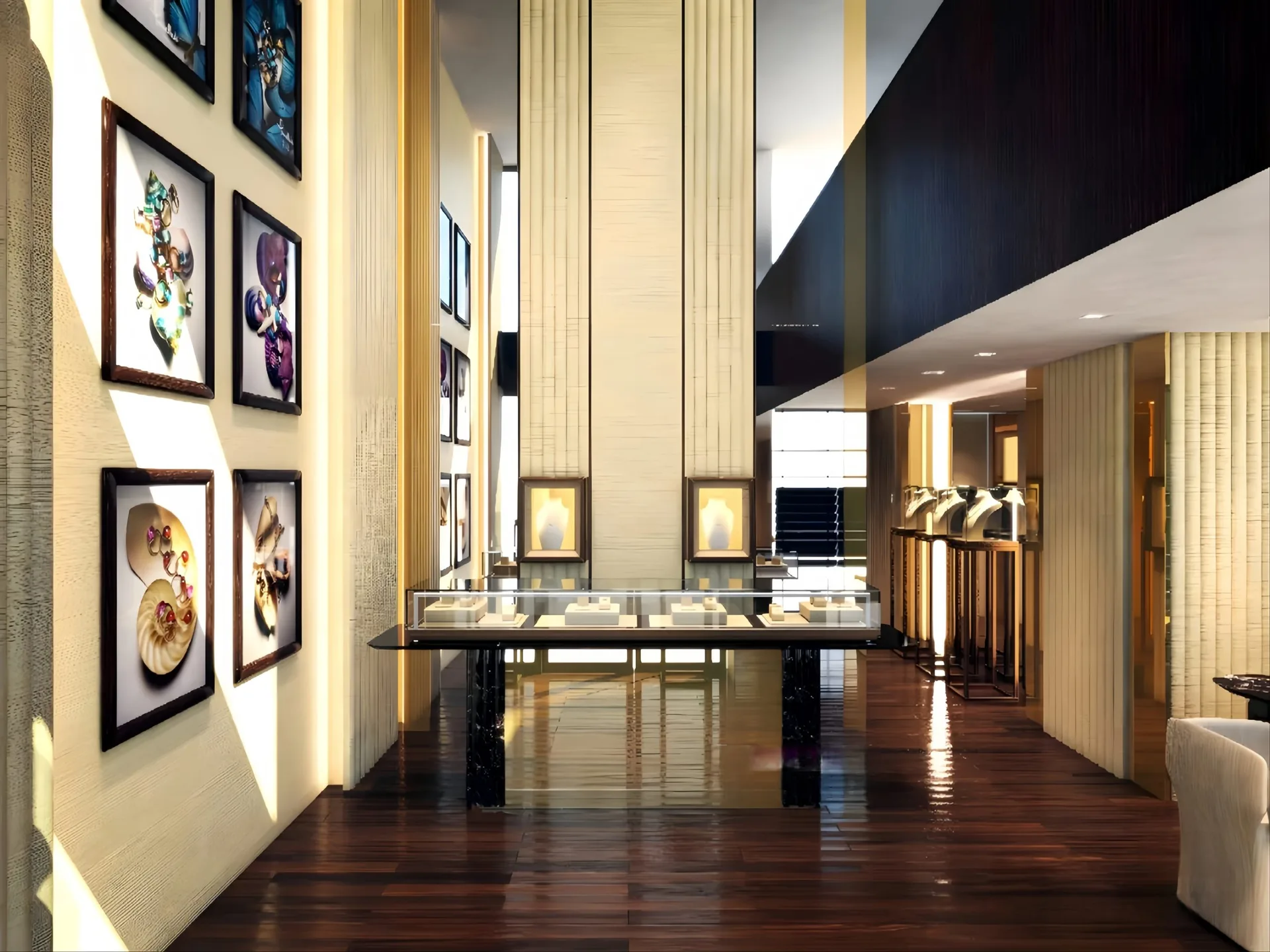 Custom Modern Black Marble Texture Jewelry Display Counter LED Lit Glass Showcase — view 3
