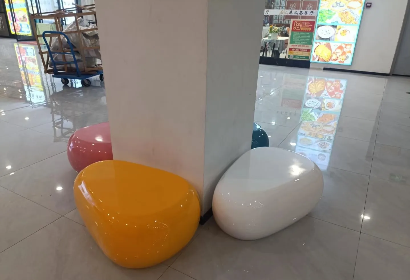 Custom Modern Indoor-Outdoor Fiberglass Pebble Stool | Nature-Inspired Seating Fixtures — view 3
