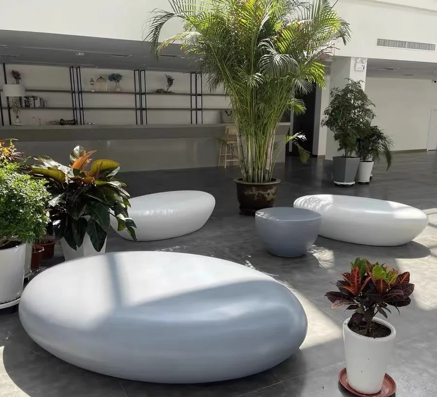 Custom Modern Indoor-Outdoor Fiberglass Pebble Stool | Nature-Inspired Seating Fixtures — view 4