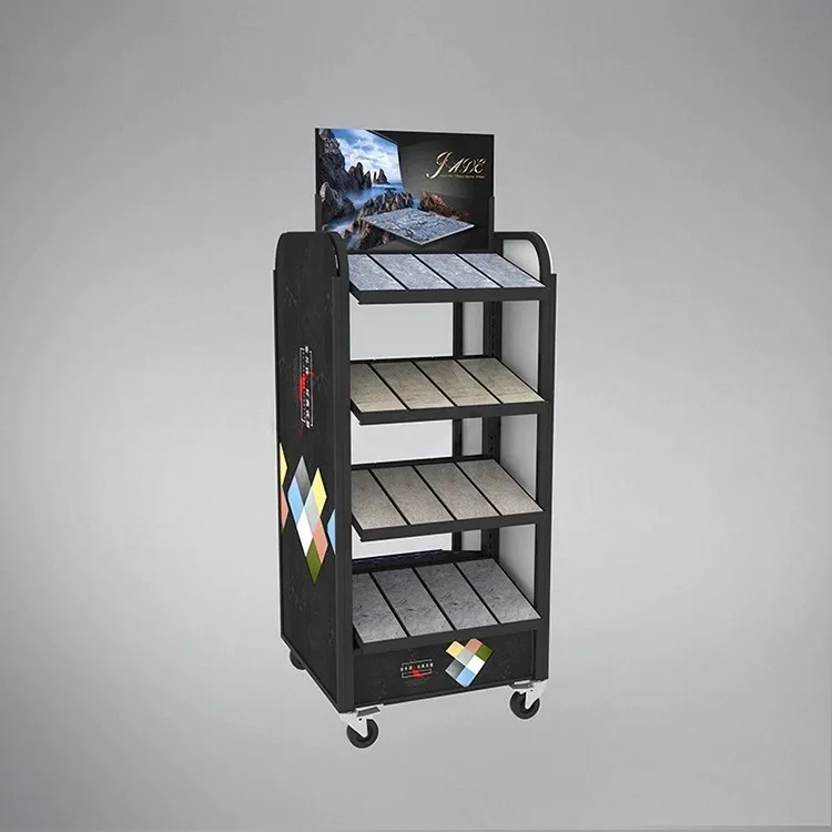 Custom Movable Double-Sided 4-Tier Tile Display Rack | Free-Standing Tile Stand — view 7