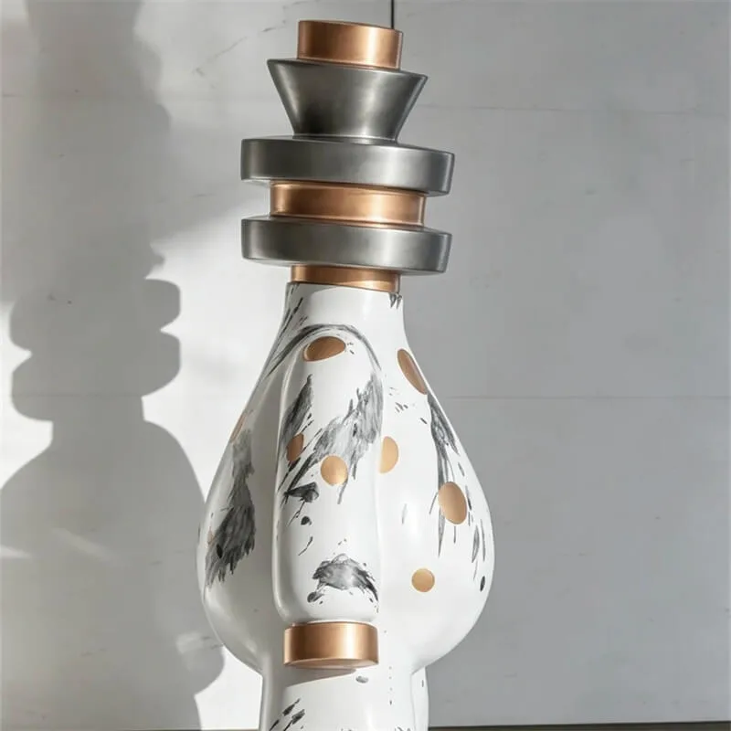 Custom New Chinese Ink Wash Abstract Animal Fiberglass Sculpture Light Luxury Multi-Layer Metal Head Floor Ornament For Hotel Sales Office E — view 2