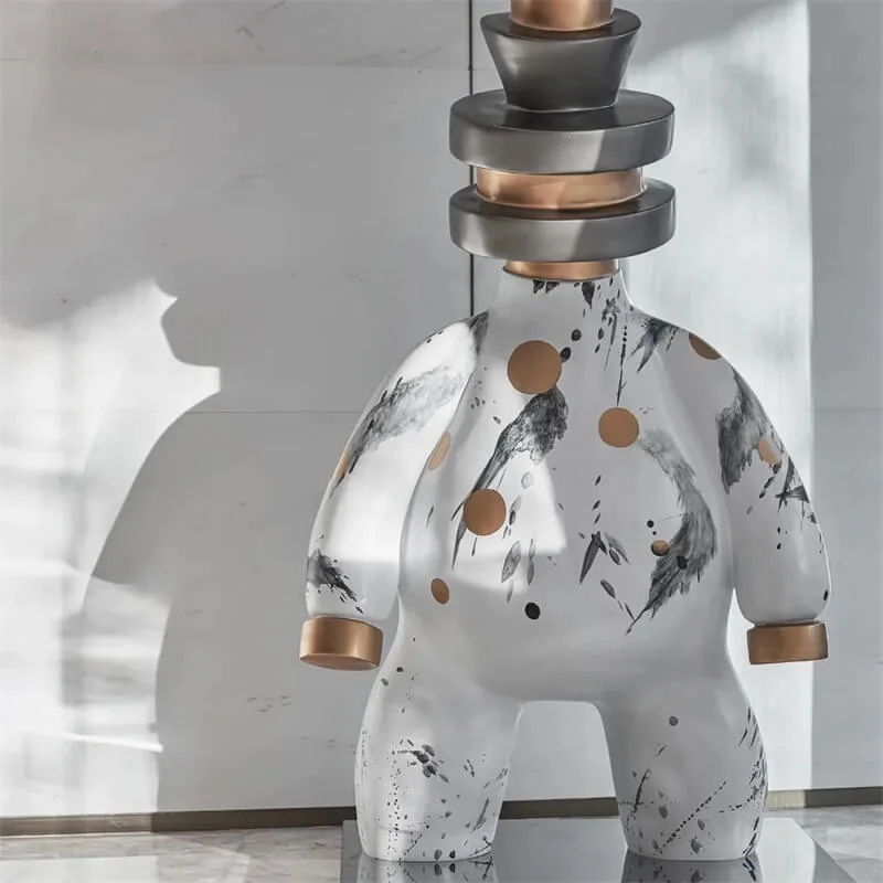 Custom New Chinese Ink Wash Abstract Animal Fiberglass Sculpture Light Luxury Multi-Layer Metal Head Floor Ornament For Hotel Sales Office E