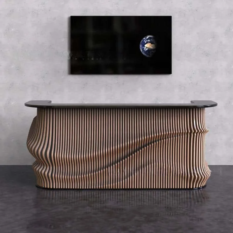 Custom Parametric Wave Wooden Reception Desk For Salon, Office & Boutique Store — view 3