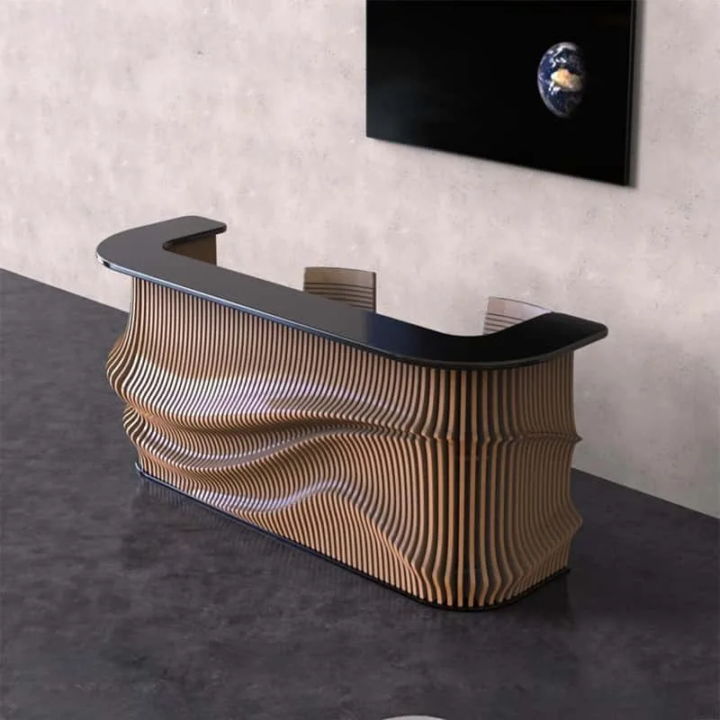 Custom Parametric Wave Wooden Reception Desk For Salon, Office & Boutique Store — view 4