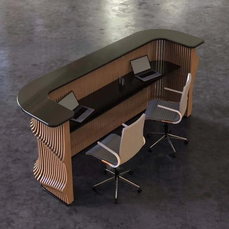 Custom Parametric Wave Wooden Reception Desk For Salon, Office & Boutique Store — view 5