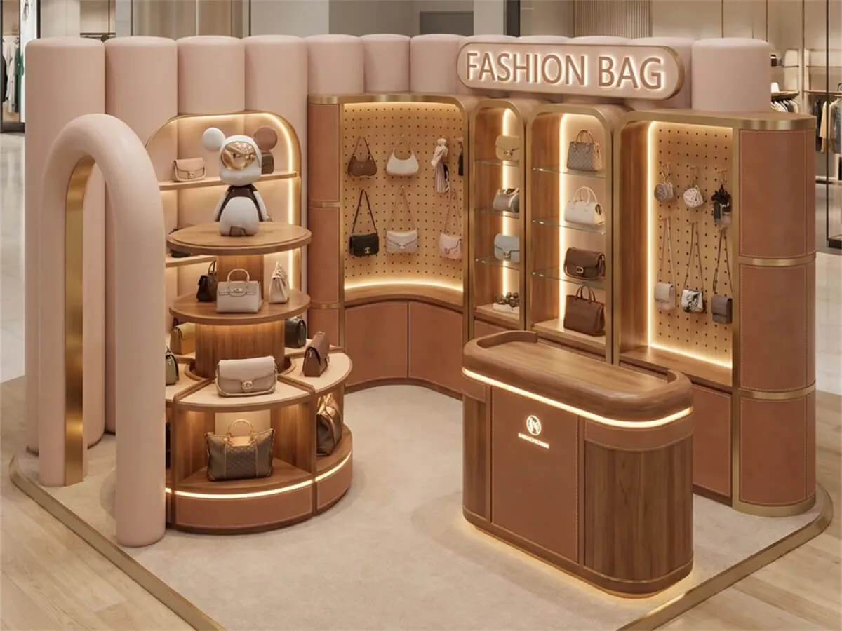 Custom Retail Bag Display Stand Shopping Mall Handbag Kiosk — product detail 3