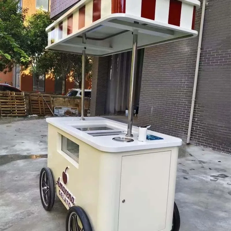 Custom Retro Mobile Gelato Ice Cream Cart With Canopy For Street — view 3