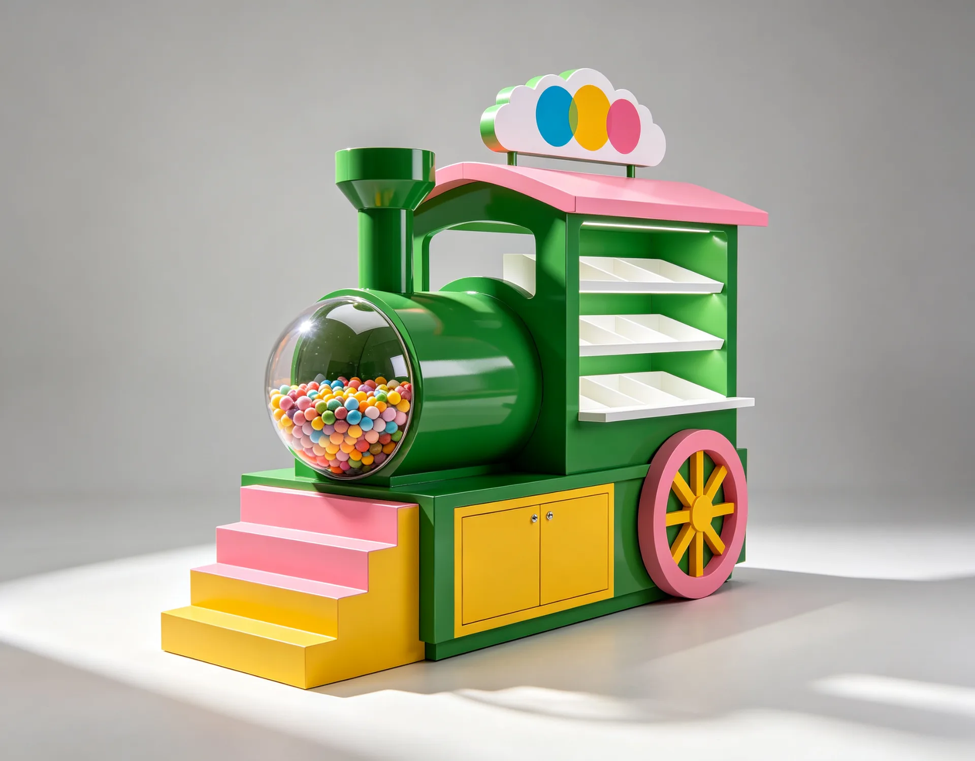 Custom Train-Shaped Candy Kiosk – Colorful Mobile Sweet Shop with Glass Dome & Acrylic Display for Malls — view 3