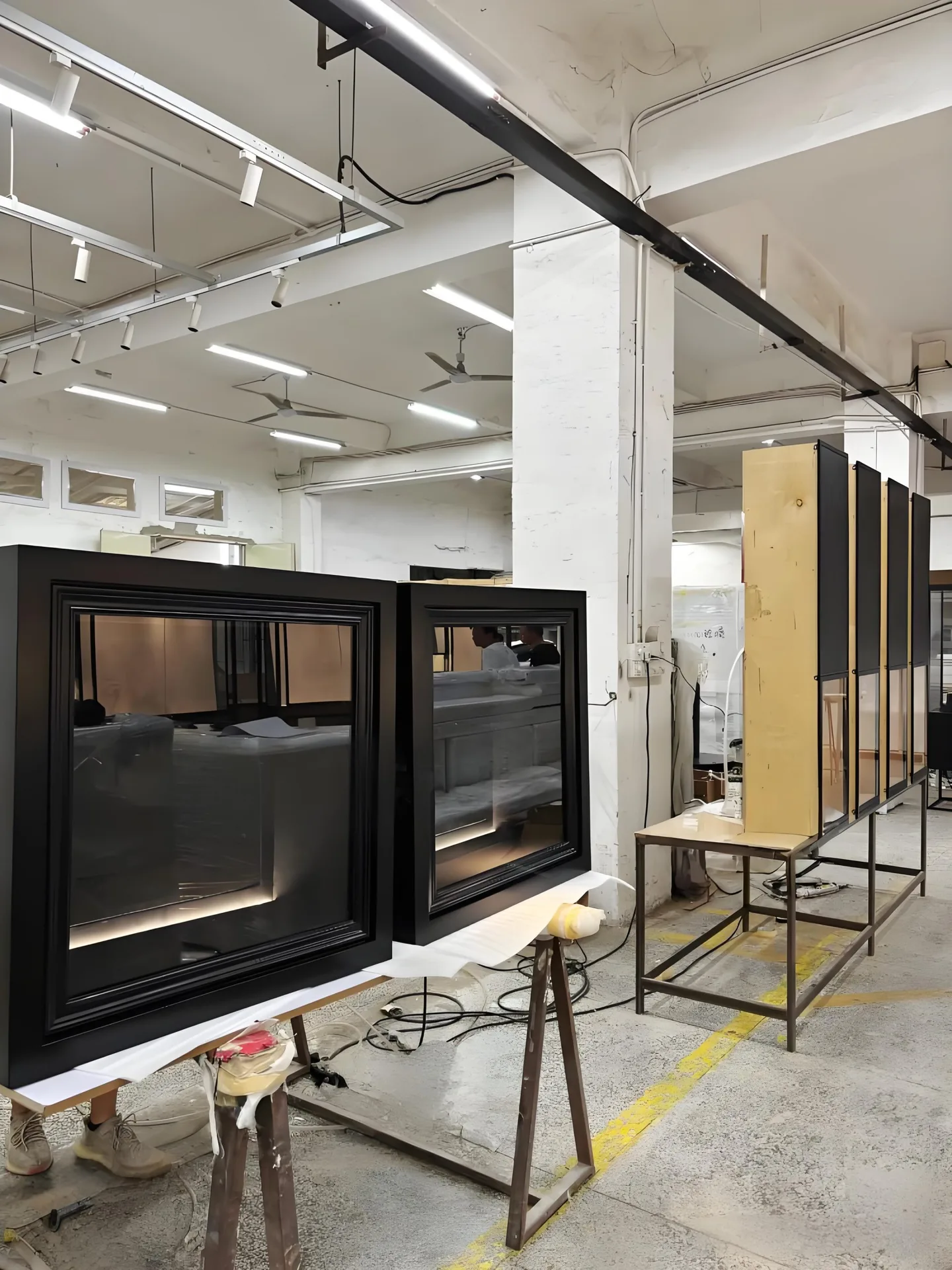 Custom Wall-Mounted Display Cabinet with Matte Black Finish & Built-in LED Glass Showcase — view 3