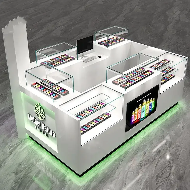 Custom White LED Vape Retail Mall Kiosk for Vape & CBD Oil Business — view 3