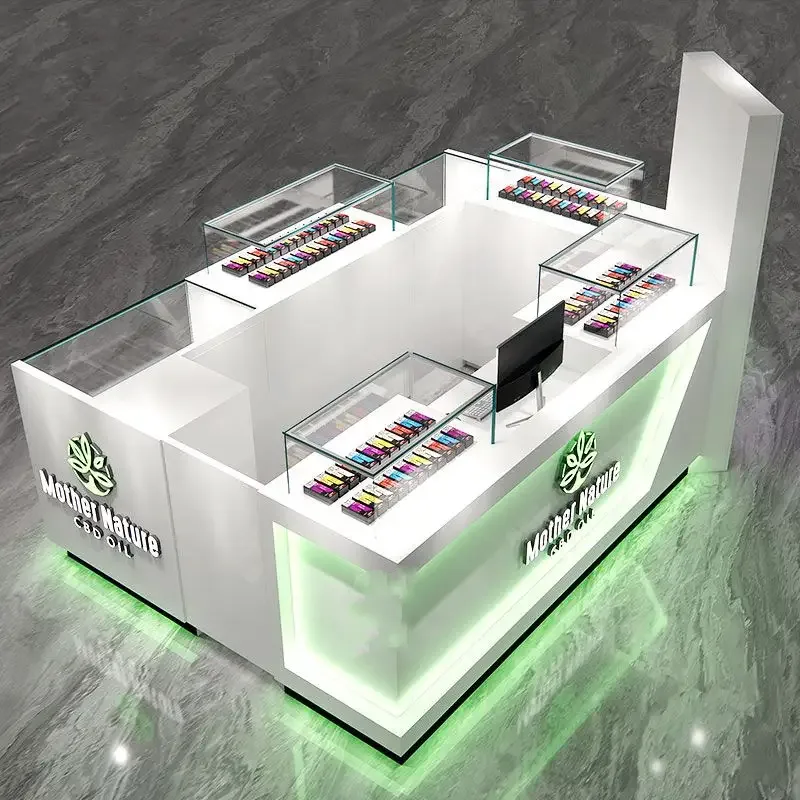 Custom White LED Vape Retail Mall Kiosk for Vape & CBD Oil Business — view 2
