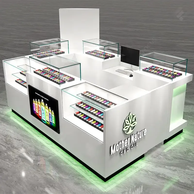 Custom White LED Vape Retail Mall Kiosk for Vape & CBD Oil Business — view 4