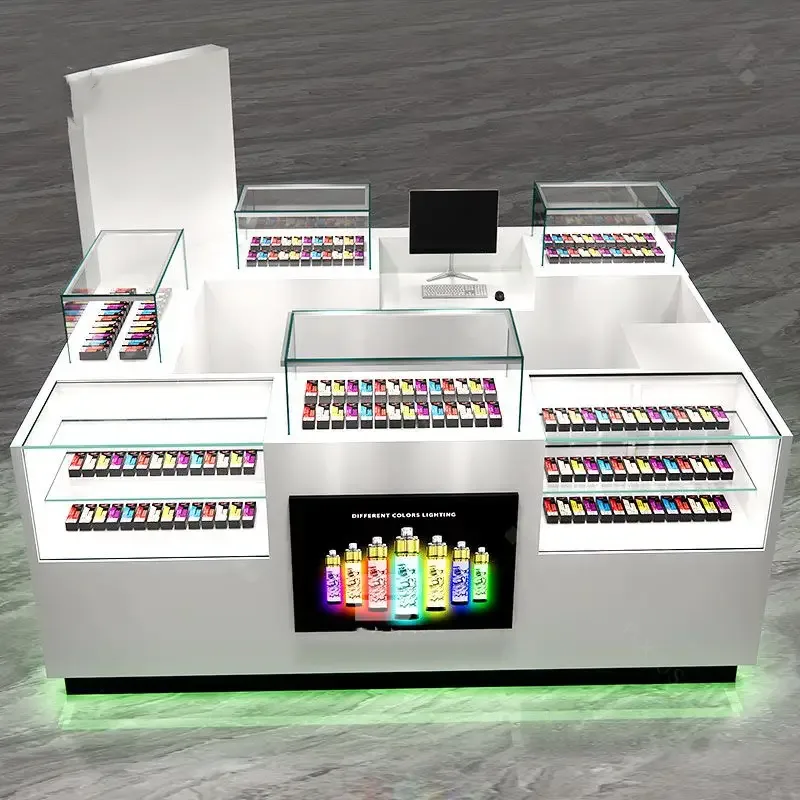 Custom White LED Vape Retail Mall Kiosk for Vape & CBD Oil Business
