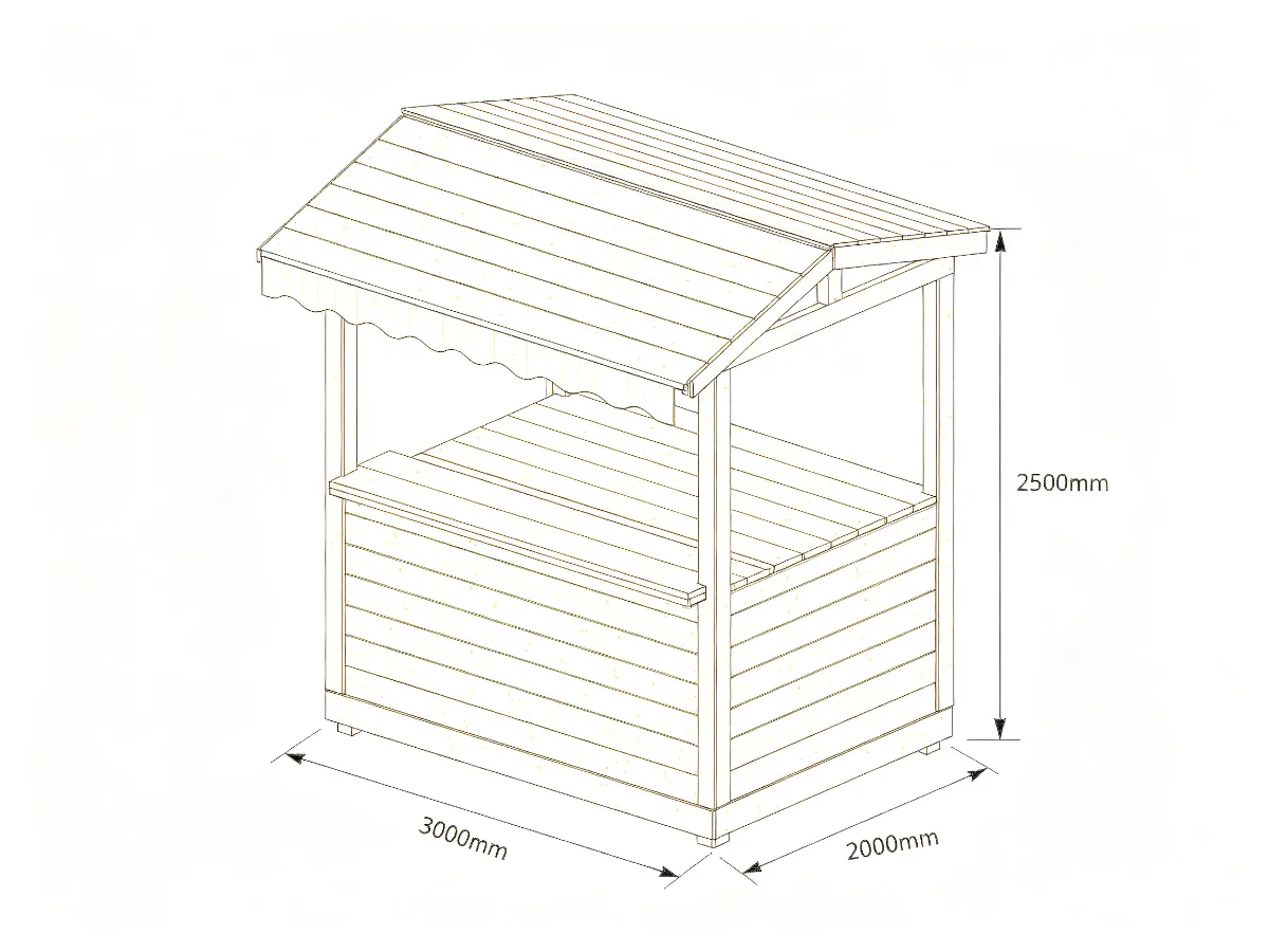 Custom Wooden Outdoor Beach Kiosk 3000x2000x2500mm with Striped Awning — product detail 1