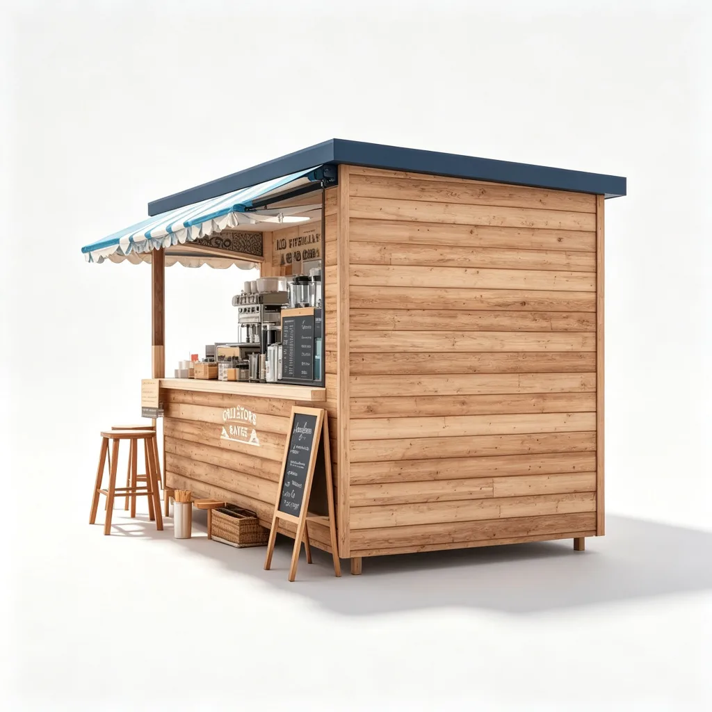 Custom Wooden Outdoor Beach Kiosk 3000x2000x2500mm with Striped Awning — view 3