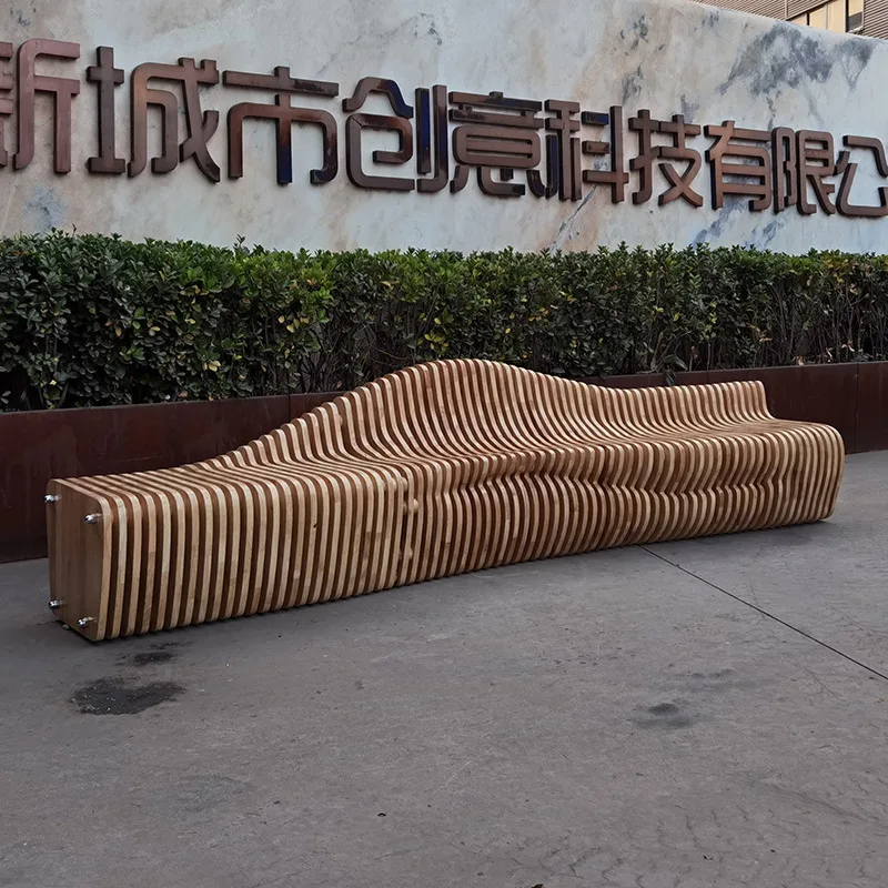 Custom Wooden Sliced Timber Parametric Bench For Public Seating — view 4