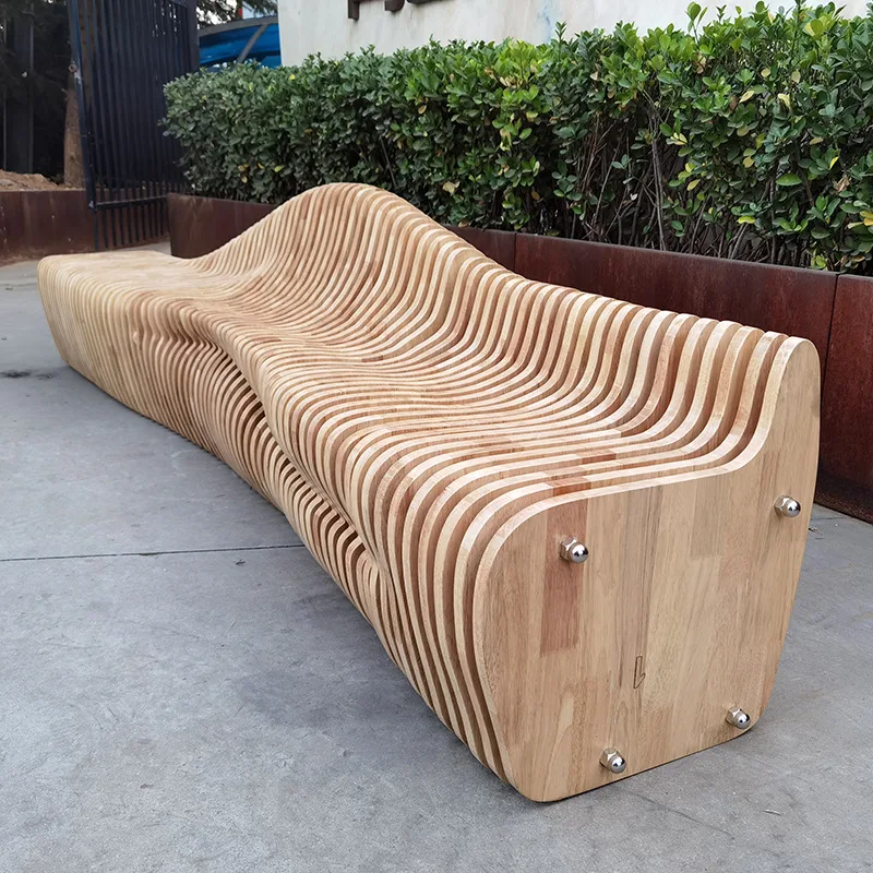 Custom Wooden Sliced Timber Parametric Bench For Public Seating — view 5