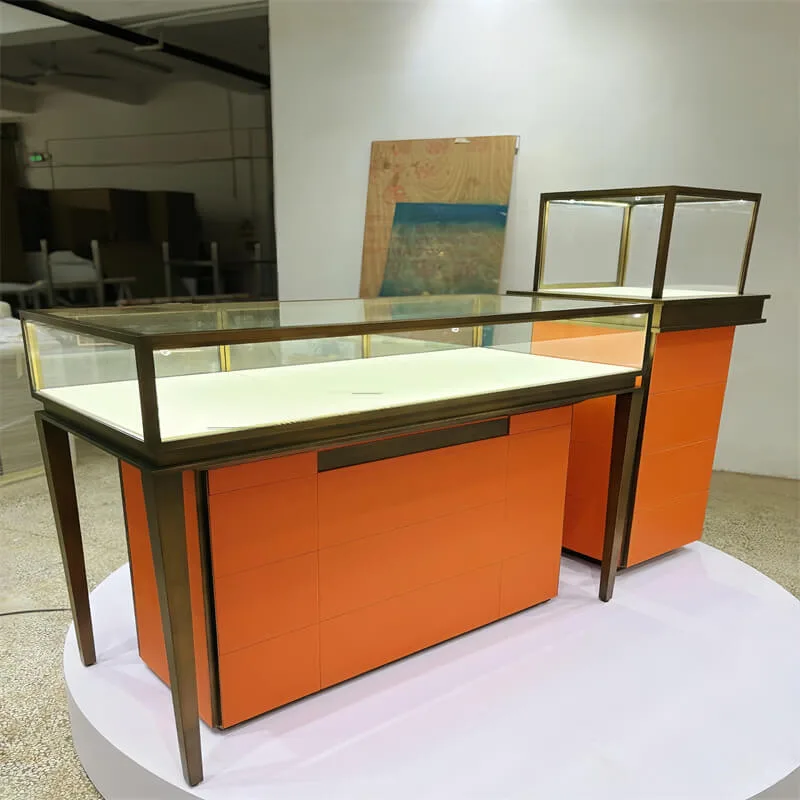 Customizable Orange Jewelry Display Cabinet | High-End Showcase with LED Lighting & Secure Storage — view 3
