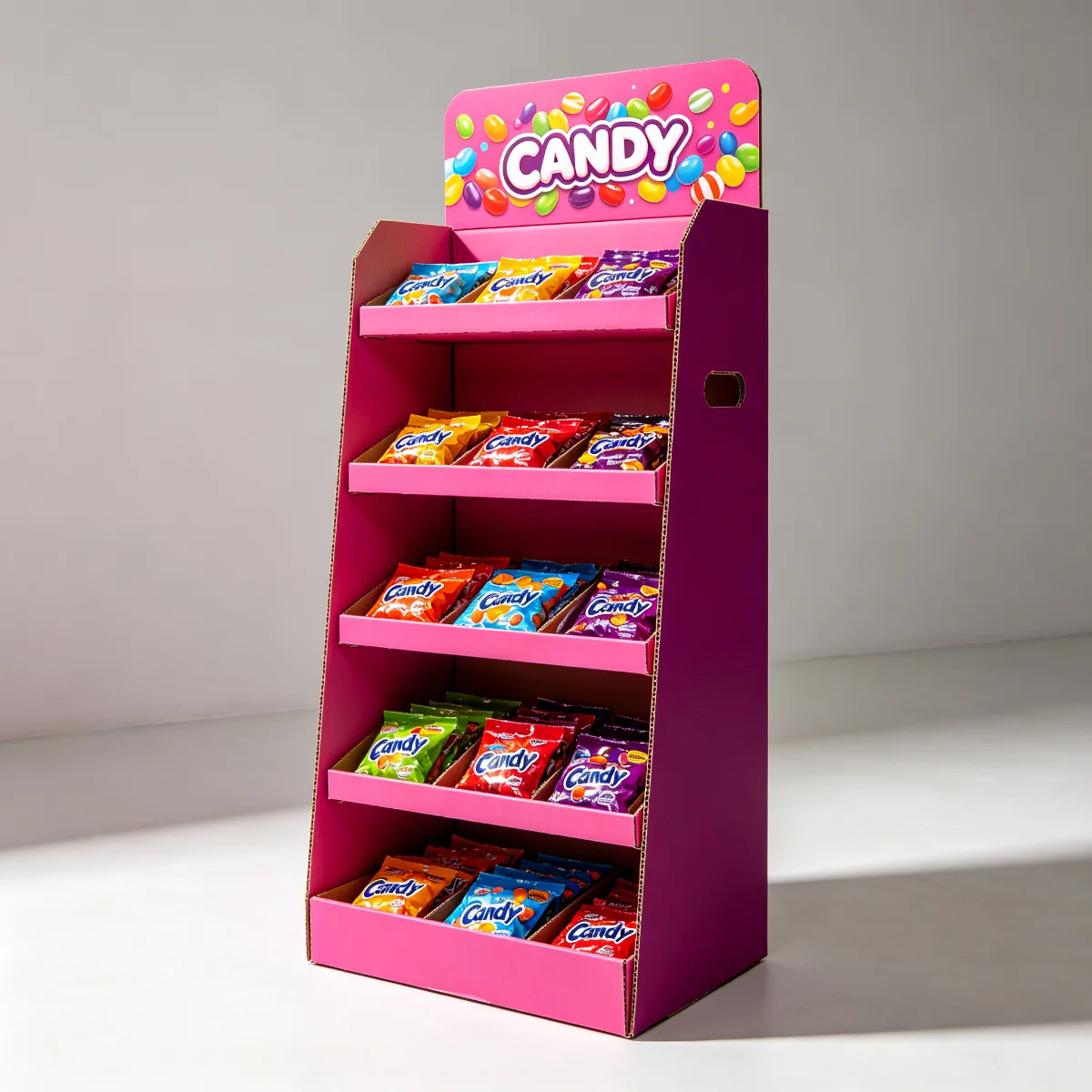 Customized cardboard candy display shelf Retail store display stand — view 2
