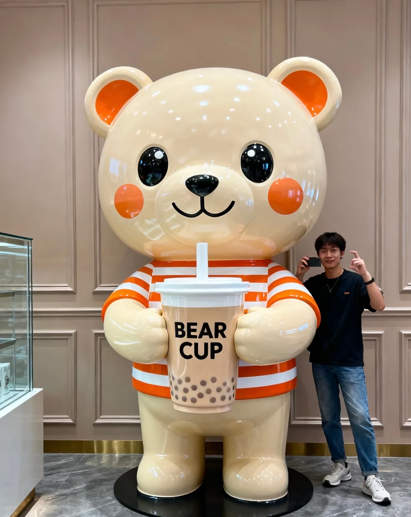 Cute Bear Fiberglass Sculpture for Milk Tea Shop — view 4