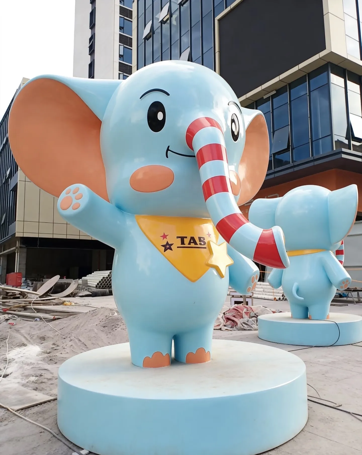 Cute Cartoon Blue Elephant Fiberglass Sculpture with Star Companion — view 4