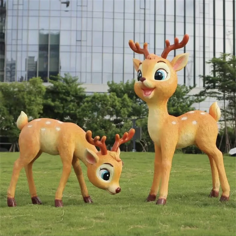 Cute Cartoon Deer Sculpture | FRP Outdoor Lawn Ornament for Gardens & Mall Photo Spots — view 4