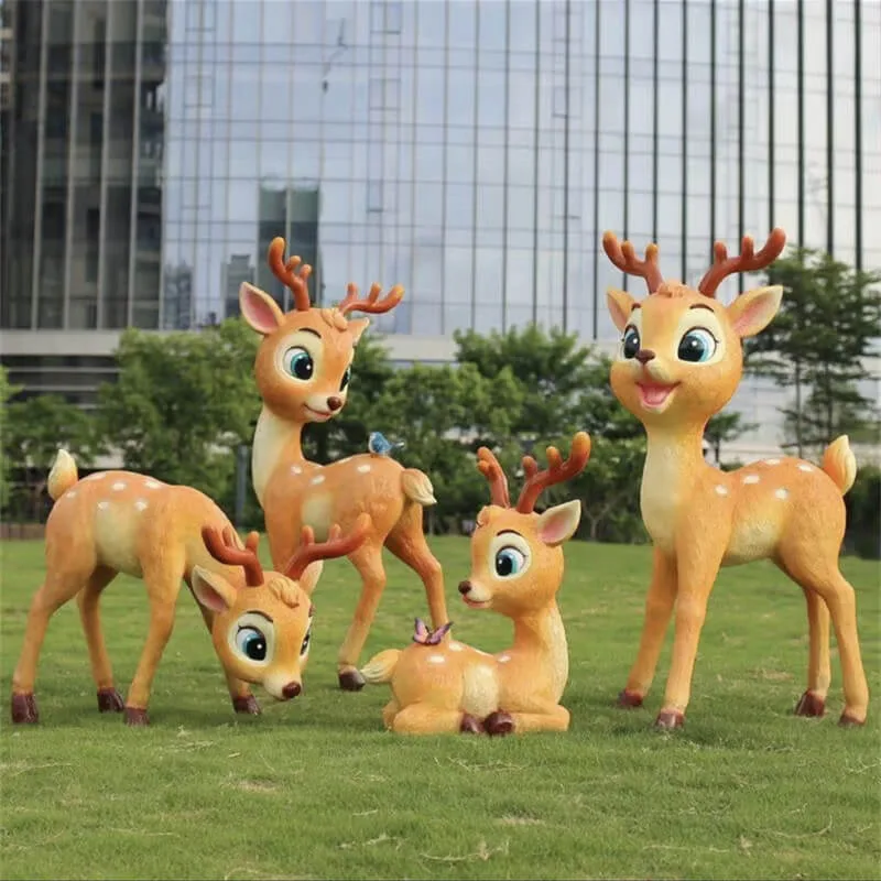 Cute Cartoon Deer Sculpture | FRP Outdoor Lawn Ornament for Gardens & Mall Photo Spots — view 3