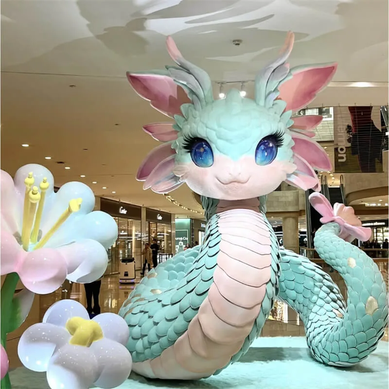 Cute Cartoon Fiberglass Snake Sculpture – Viral Zodiac Art for Mall Atriums & Shopping Centers — view 4
