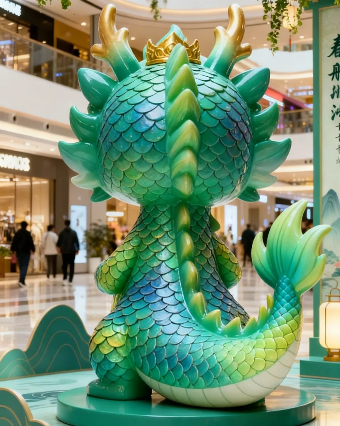 Cute Cartoon Green Dragon Fiberglass Sculpture for Mall & Festival Decor — view 5