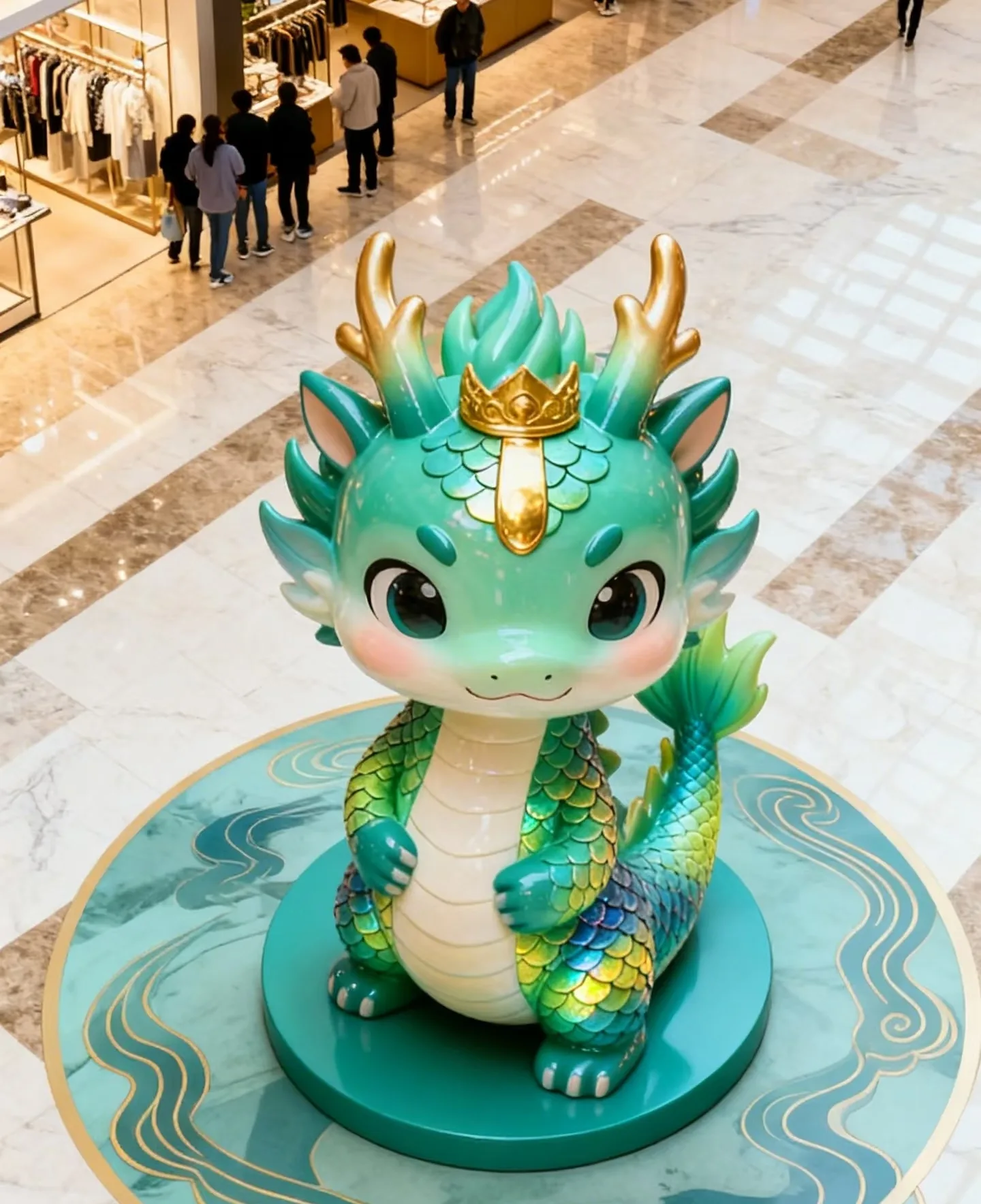Cute Cartoon Green Dragon Fiberglass Sculpture for Mall & Festival Decor — view 4