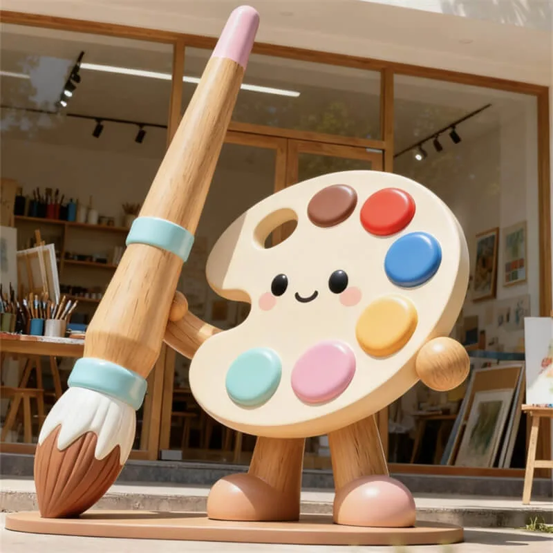 Cute Cartoon Palette Character Fiberglass Sculpture | Outdoor Campus / Art Studio Photo Prop, Kids’ Park Traffic Booster