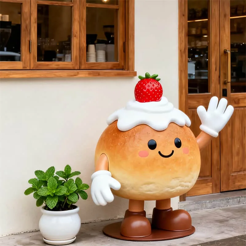 Cute Cartoon Toast Fiberglass Sculpture, Fiberglass Bread Statue for Bakery Shop, Outdoor Fiberglass Decoration for Dessert Store — view 3