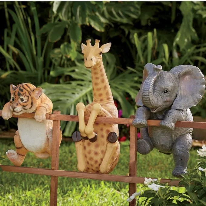 Cute Climbing Animal Fiberglass Sculpture for Garden Fence & Yard Decor