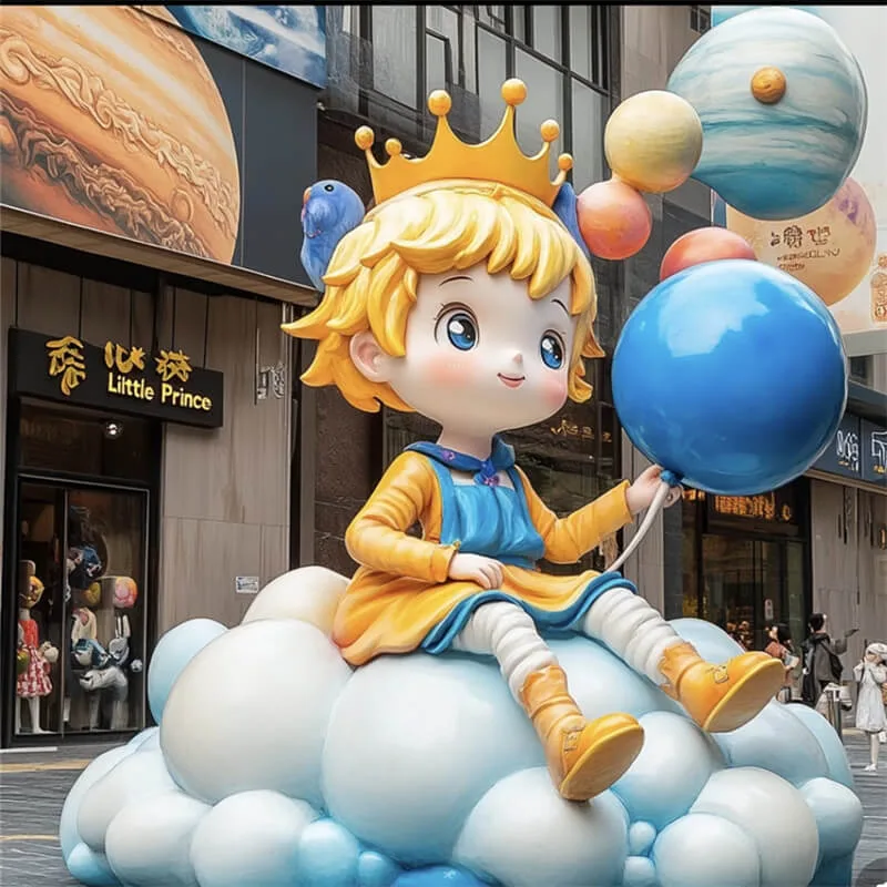Cute Fiberglass Little Prince Cloud & Balloon Sculpture | Classic IP Cartoon Display, Perfect for Mall / Kids’ Park Attraction — view 3
