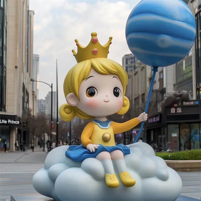 Cute Fiberglass Little Prince Cloud & Balloon Sculpture | Classic IP Cartoon Display, Perfect for Mall / Kids’ Park Attraction — view 2