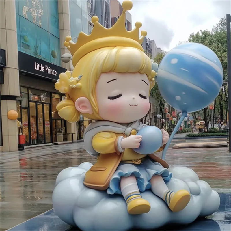 Cute Fiberglass Little Prince Cloud & Balloon Sculpture | Classic IP Cartoon Display, Perfect for Mall / Kids’ Park Attraction
