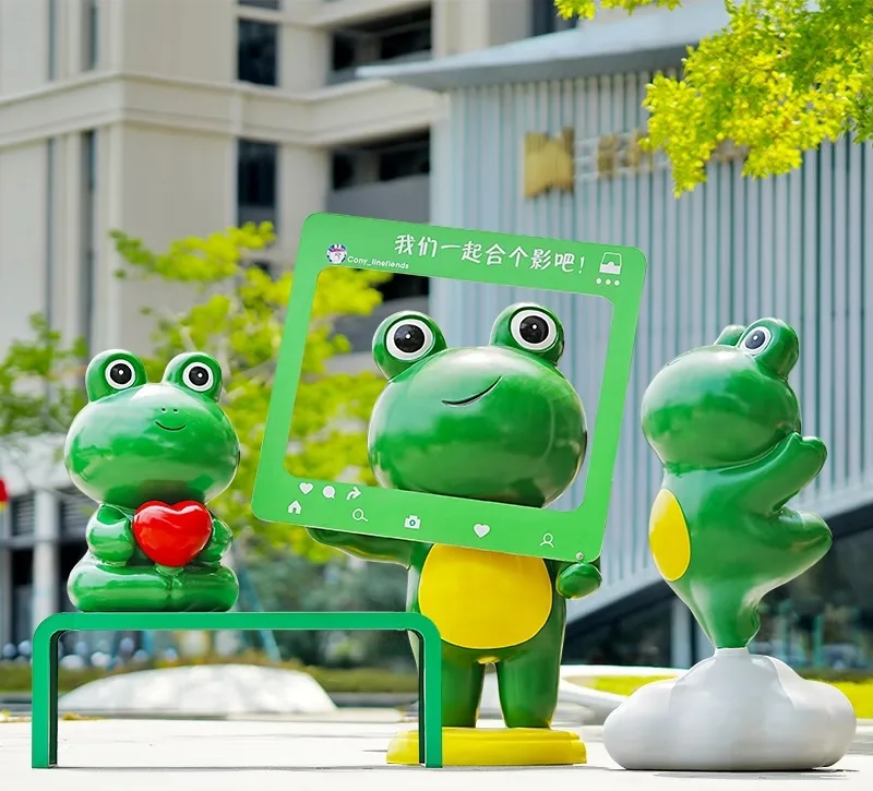 Cute Frog Fiberglass Sculpture Set for Outdoor & Commercial Spaces — view 4