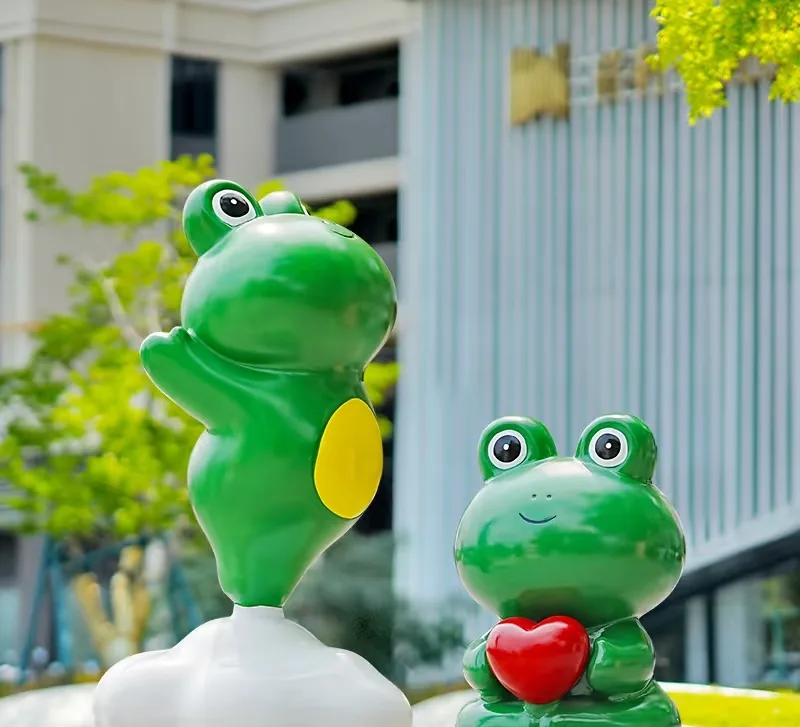 Cute Frog Fiberglass Sculpture Set for Outdoor & Commercial Spaces — view 6