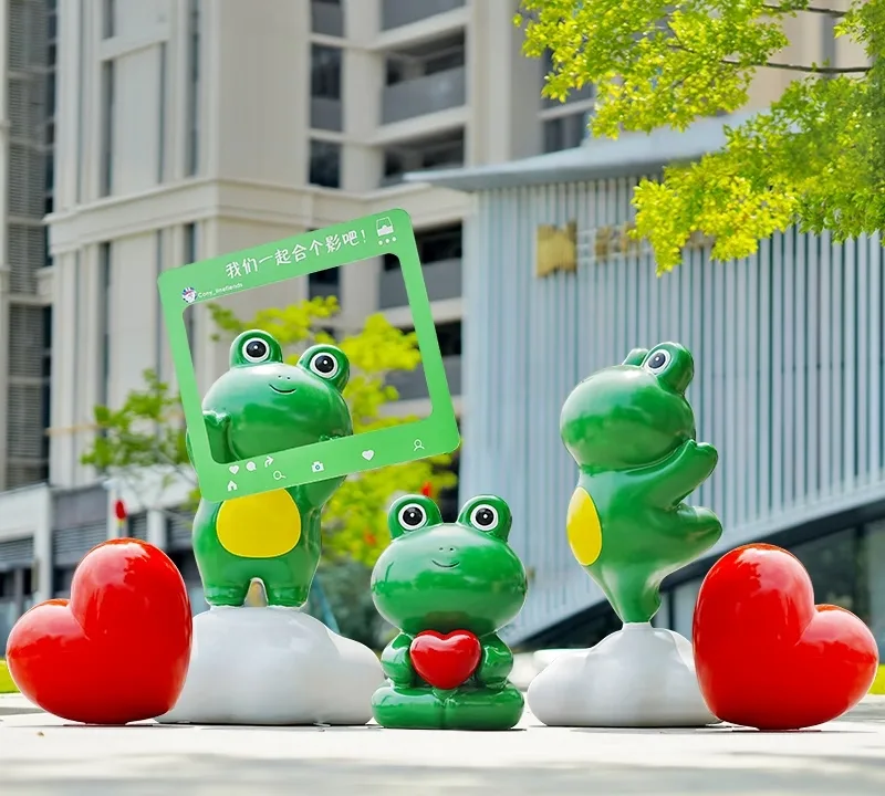 Cute Frog Fiberglass Sculpture Set for Outdoor & Commercial Spaces — view 3