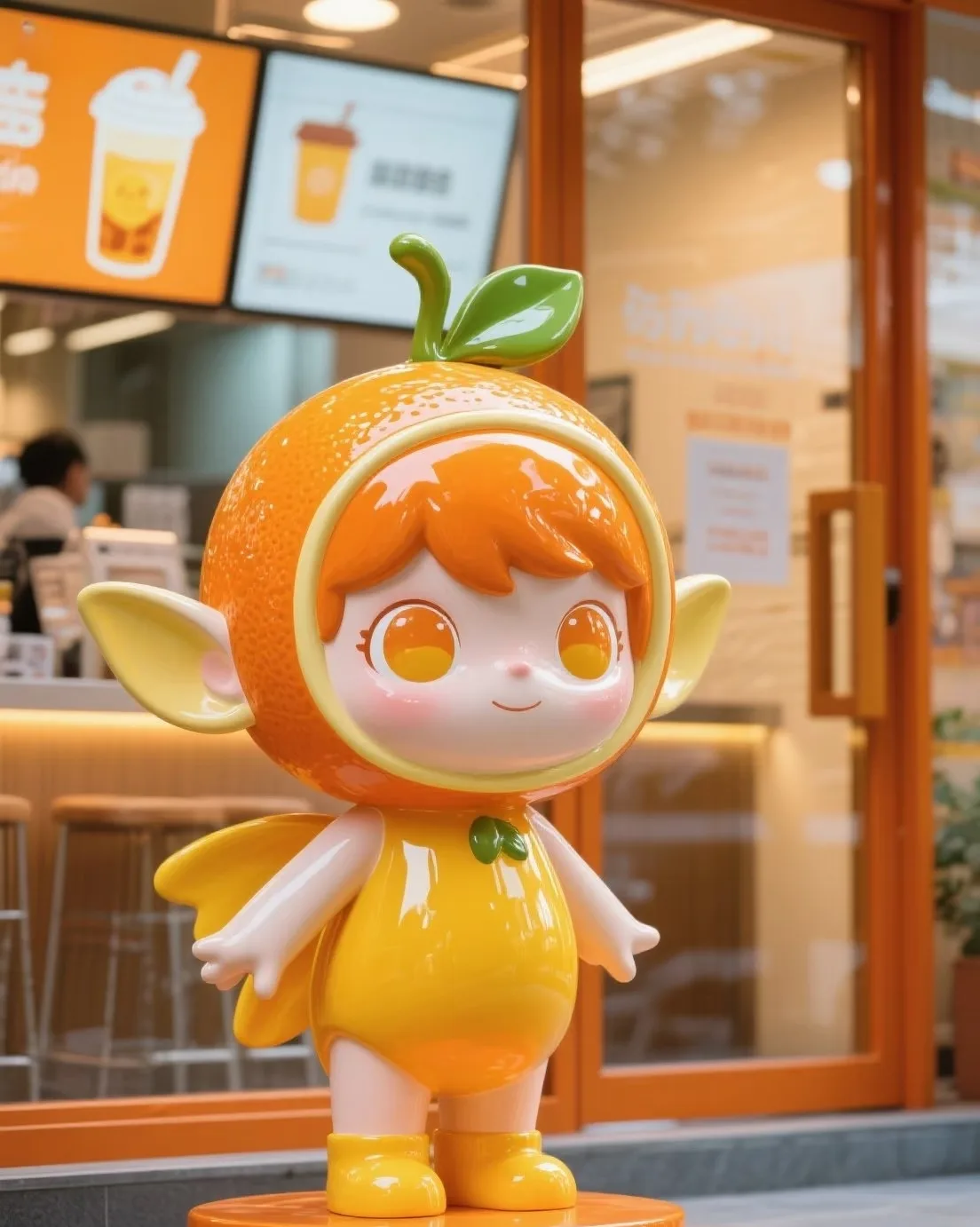 Cute Orange Themed Fiberglass Sculpture Beverage Store Storefront Decoration Large Fruit Elf Model For Sale