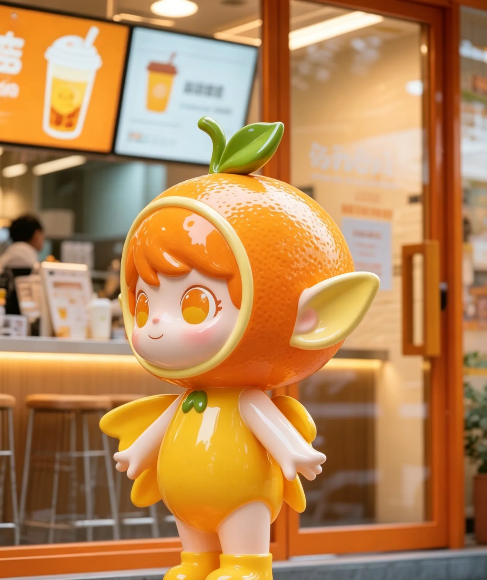 Cute Orange Themed Fiberglass Sculpture Beverage Store Storefront Decoration Large Fruit Elf Model For Sale — view 3