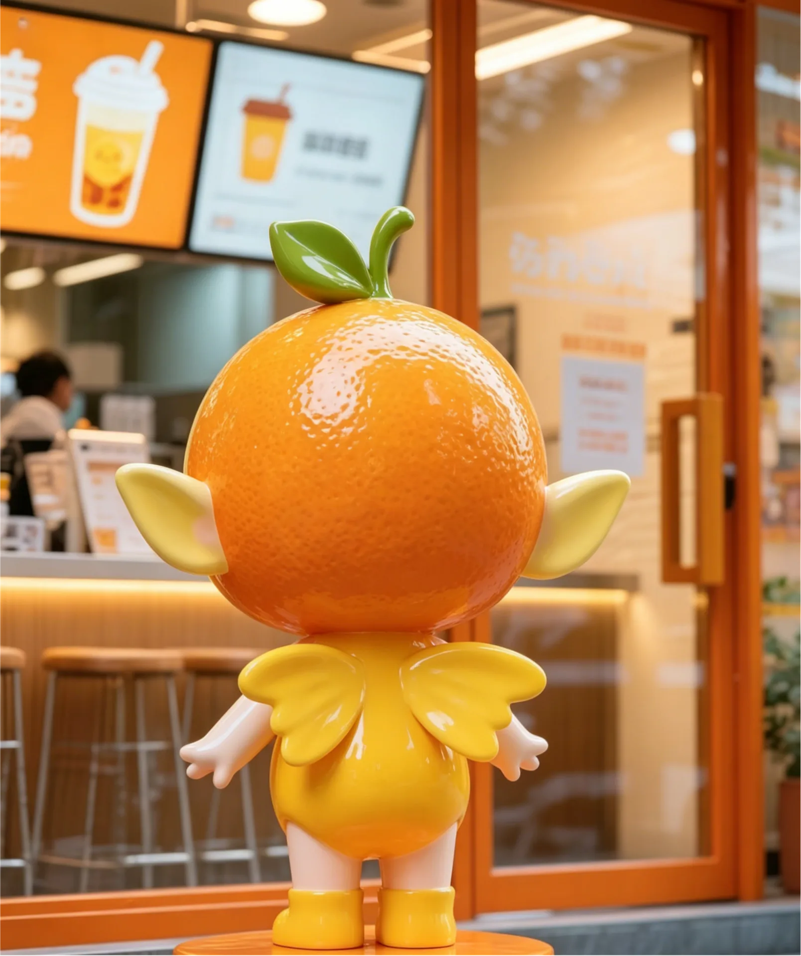 Cute Orange Themed Fiberglass Sculpture Beverage Store Storefront Decoration Large Fruit Elf Model For Sale — view 4