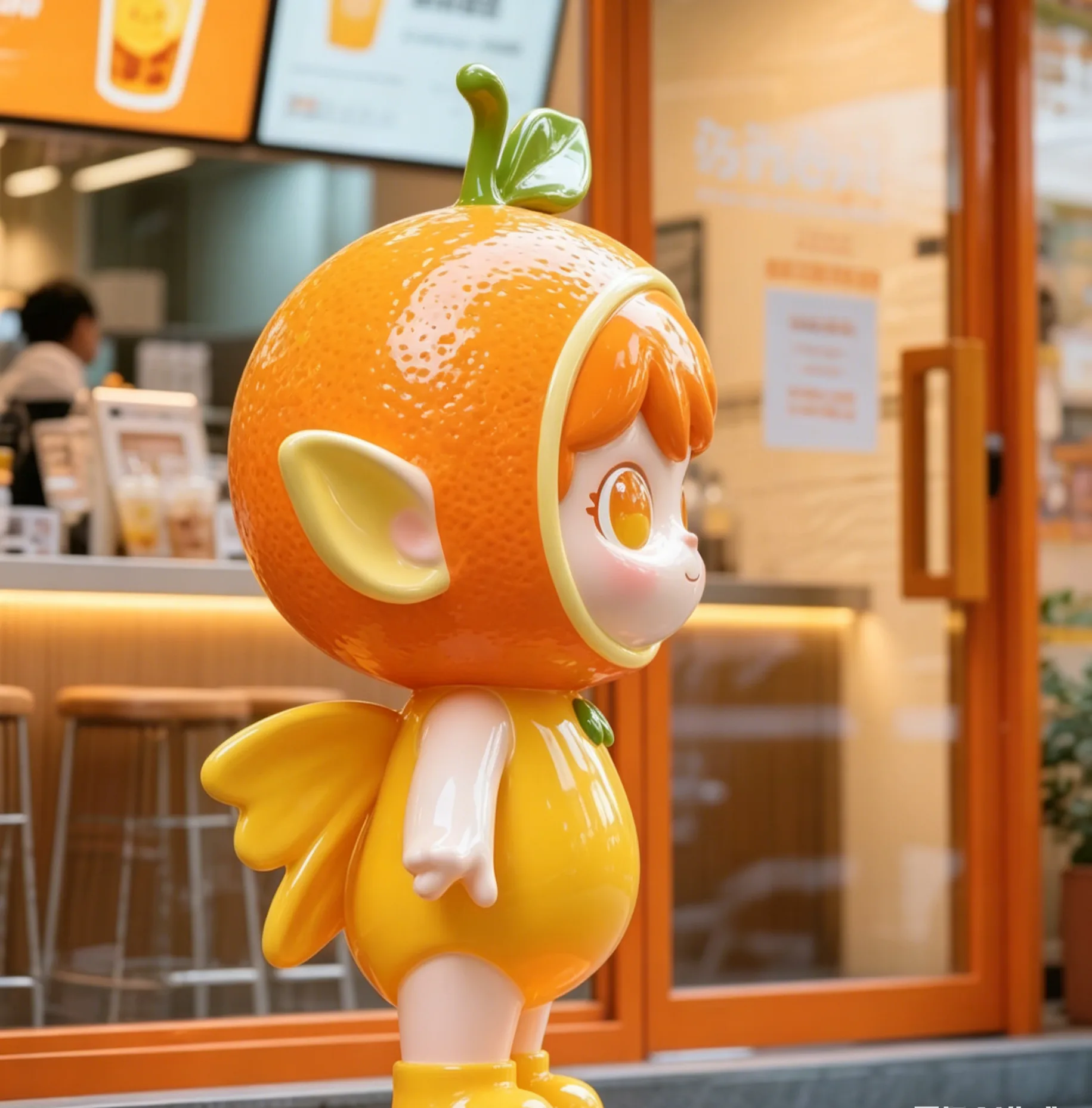 Cute Orange Themed Fiberglass Sculpture Beverage Store Storefront Decoration Large Fruit Elf Model For Sale — view 2