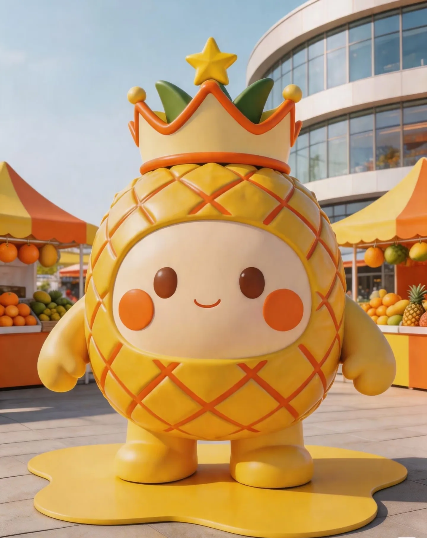 Cute Pineapple Mascot Fiberglass Sculpture for Outdoor Commercial Spaces