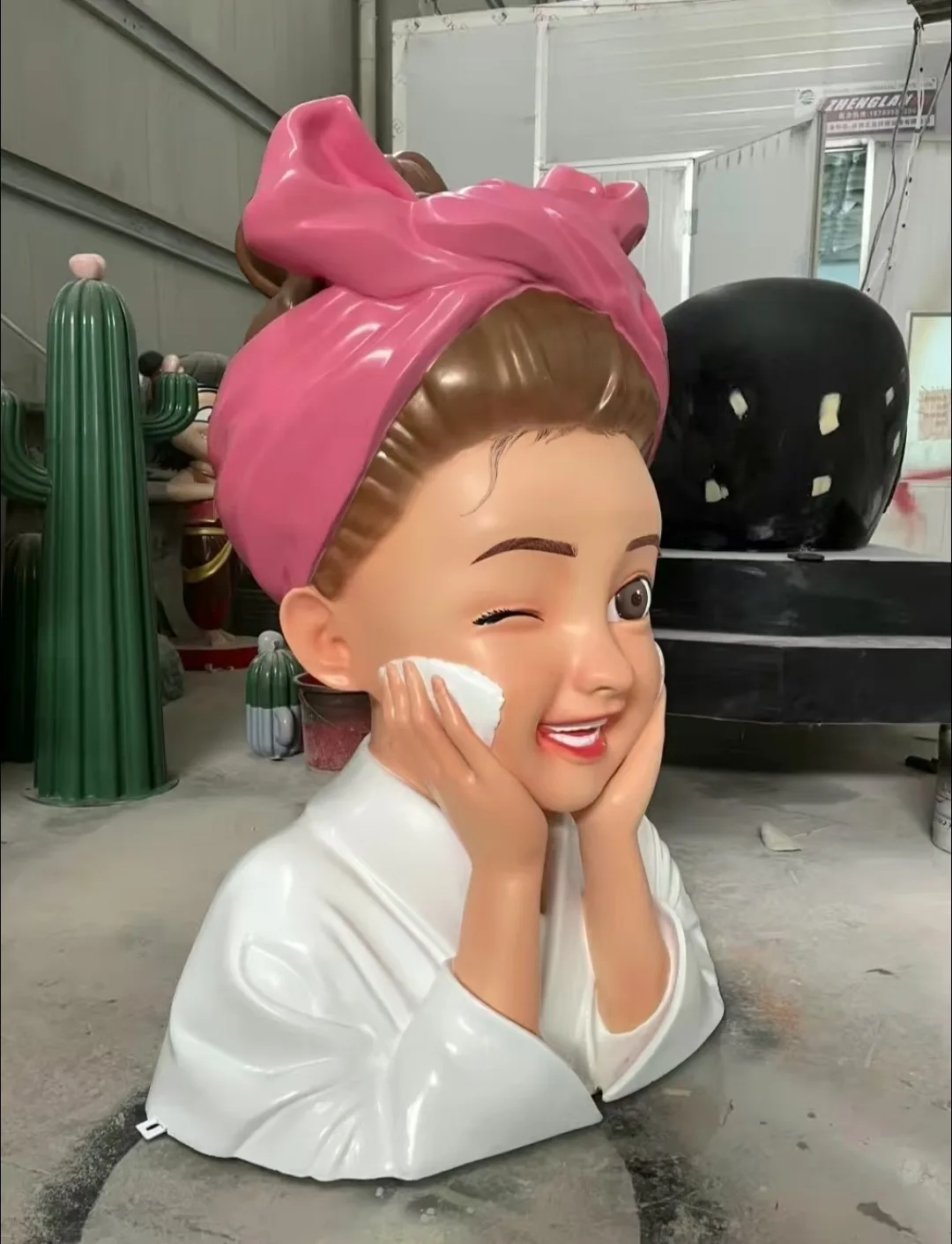 Cute Skincare Girl Fiberglass Sculpture for Beauty Salon & Retail Decor — view 3