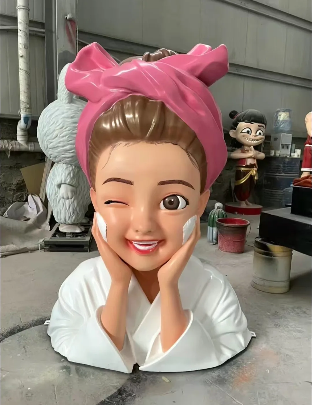 Cute Skincare Girl Fiberglass Sculpture for Beauty Salon & Retail Decor — view 2