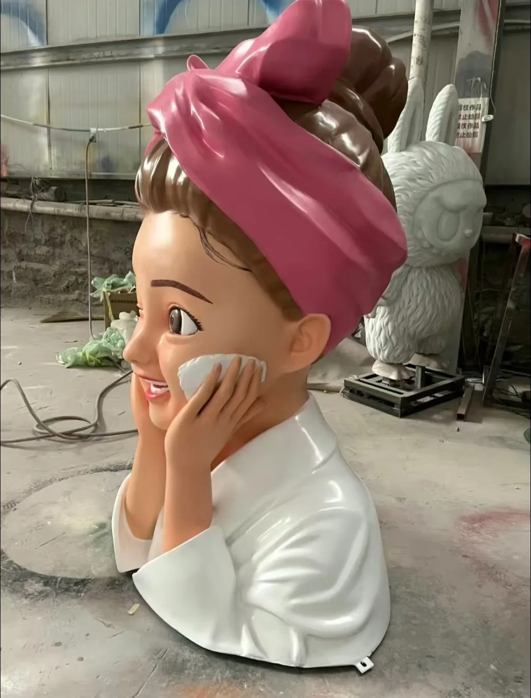 Cute Skincare Girl Fiberglass Sculpture for Beauty Salon & Retail Decor — view 4