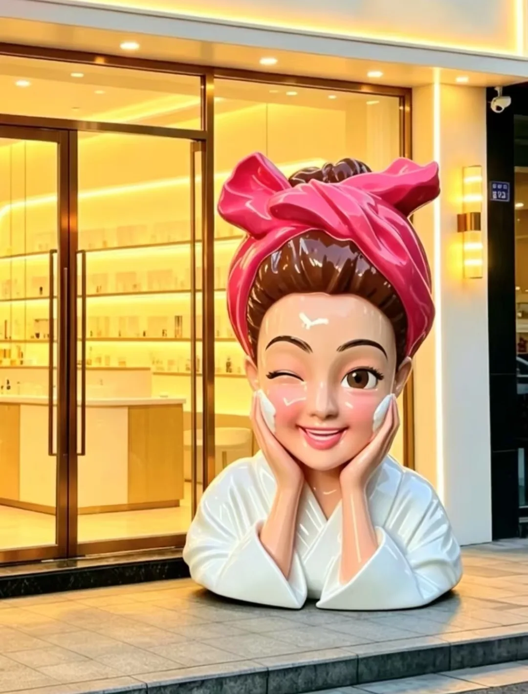 Cute Skincare Girl Fiberglass Sculpture for Beauty Salon & Retail Decor
