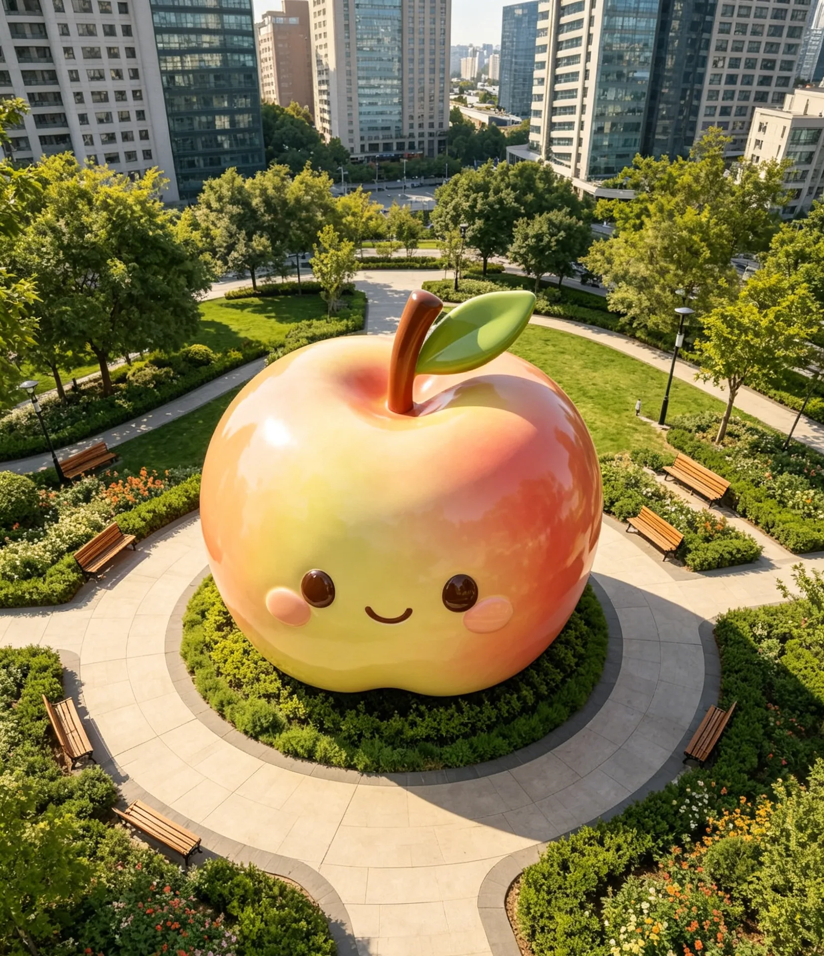Cute Smiling Giant Apple Fiberglass Sculpture for Urban Parks — view 4