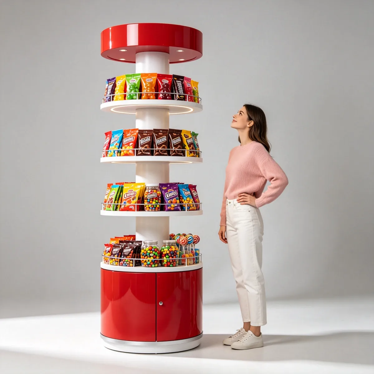 Cylindrical Candy Display Pillar Cabinet Round Shelf Tower for Retail Stores — view 2